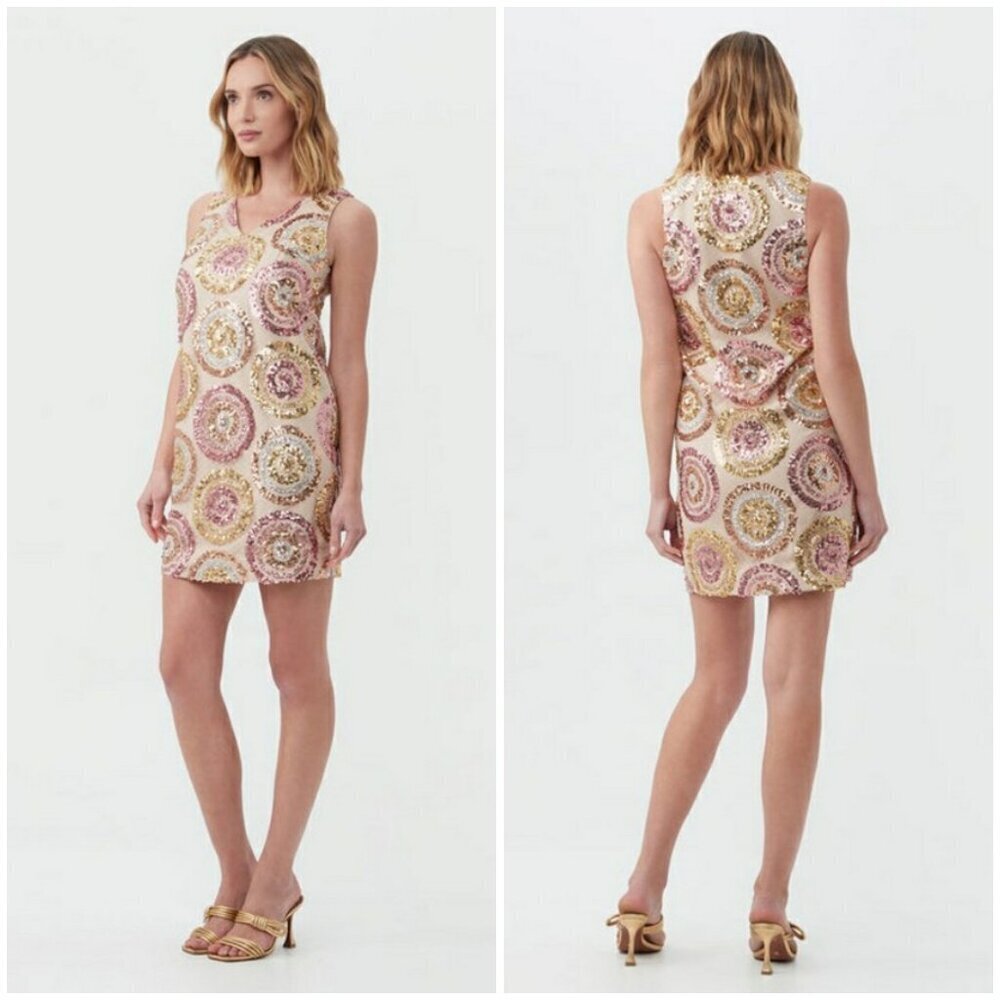💕TRINA TURK💕 Glitterati Dress ~ Pink/Gold Circles Sequin 12 NWT